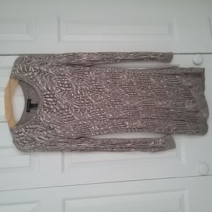 INC Gray/Gold Metallic cable dress